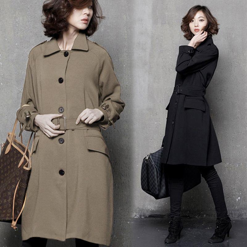 Women fall Plus Size tie waist maxi coat black oversized women coats - Omychic