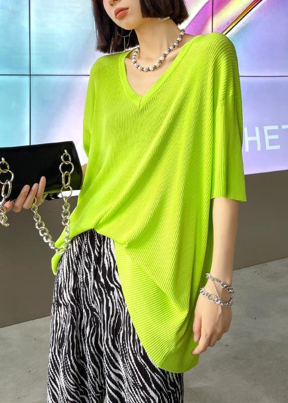 Women fluorescence color V Neck Short Sleeve Summer T Shirt - Omychic