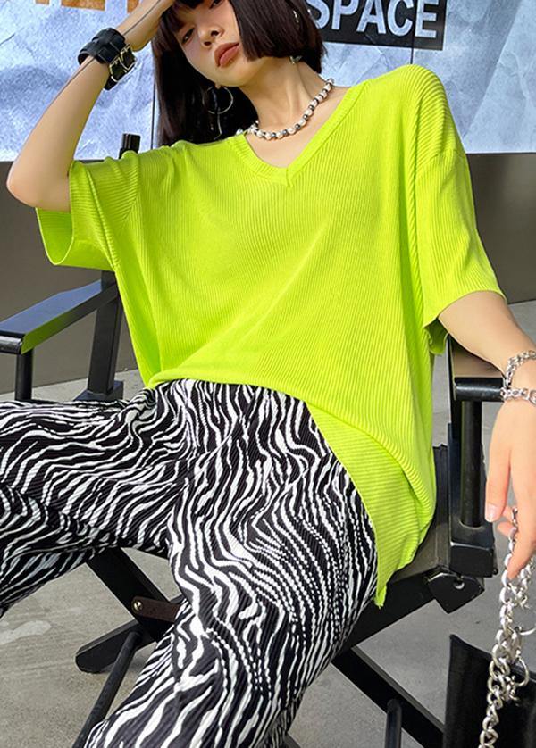 Women fluorescence color V Neck Short Sleeve Summer T Shirt - Omychic