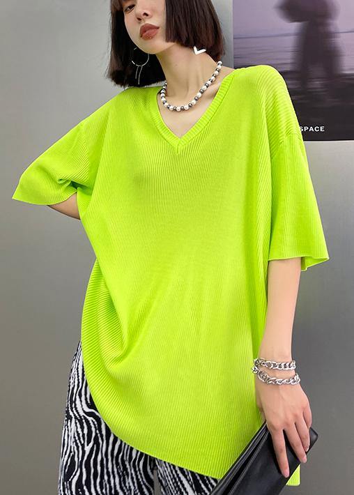 Women fluorescence color V Neck Short Sleeve Summer T Shirt - Omychic