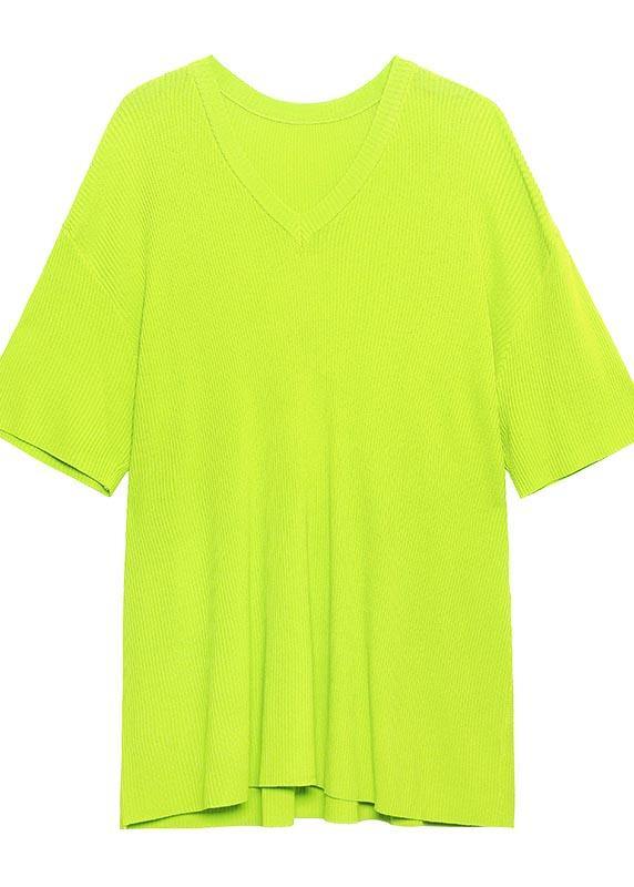Women fluorescence color V Neck Short Sleeve Summer T Shirt - Omychic