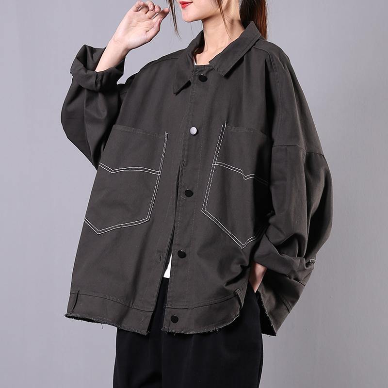 Women gray Fashion trench coat Fabrics lapel pockets spring women coats - Omychic