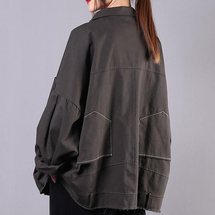 Women gray Fashion trench coat Fabrics lapel pockets spring women coats - Omychic
