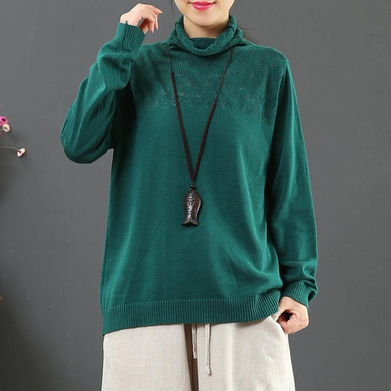 Women green knit top silhouette wild plus size clothing hollow out sweaters - Omychic