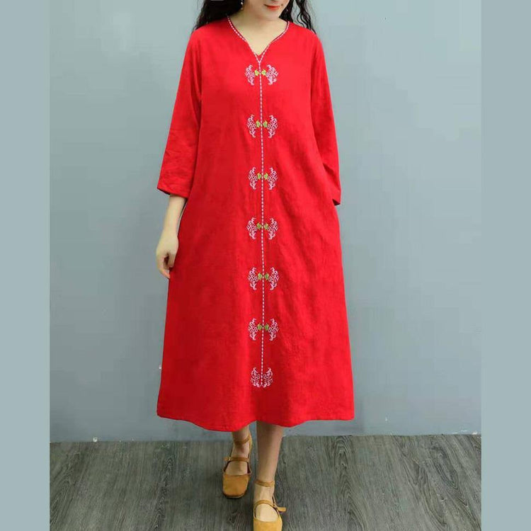 Women half sleeve cotton outfit Outfits red Dress summer - Omychic