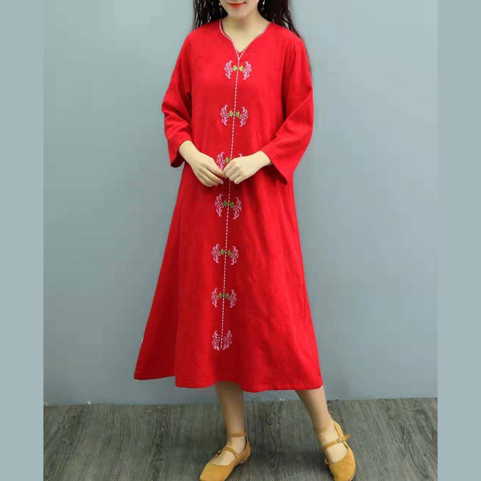 Women half sleeve cotton outfit Outfits red Dress summer - Omychic