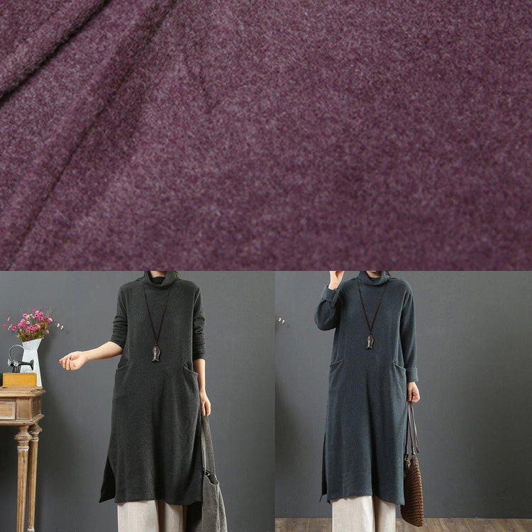 Women high neck Sweater side open knit top pattern Refashion purple Fuzzy knitted tops - Omychic