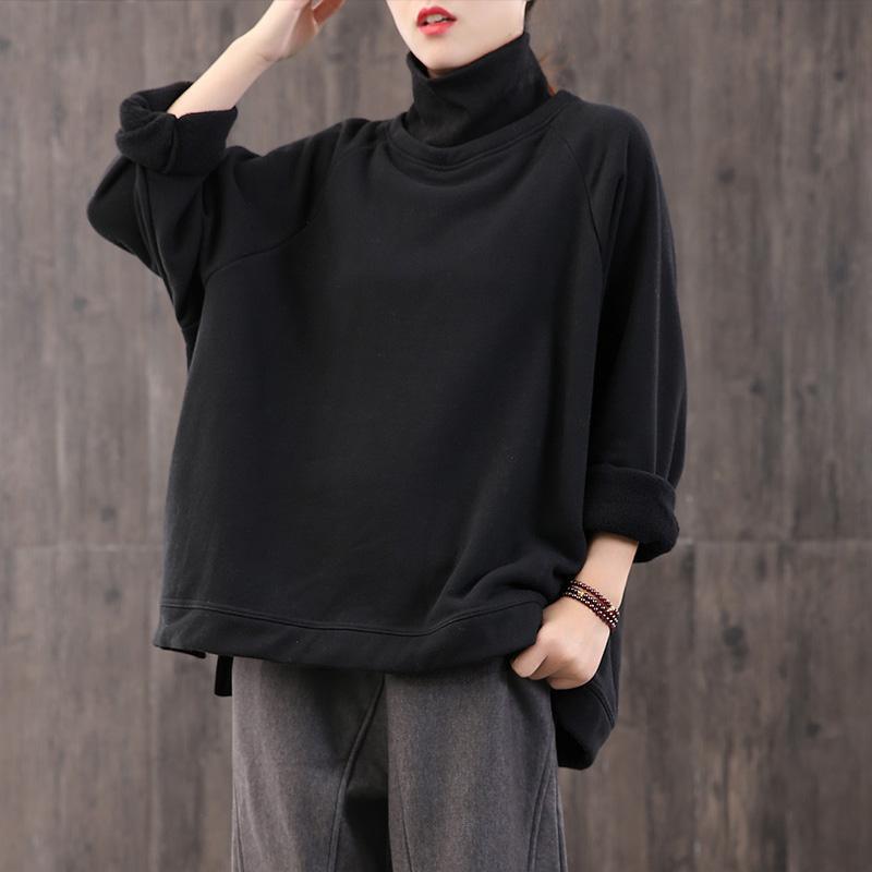 Women high neck cotton side open clothes For Women Work Outfits black blouses - Omychic
