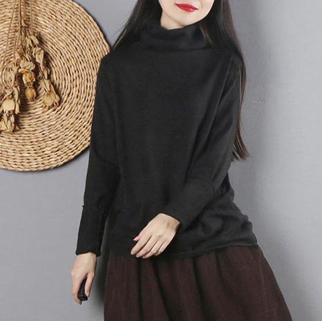 Women high neck red knit tops casual long sleeve knitted t shirt - Omychic