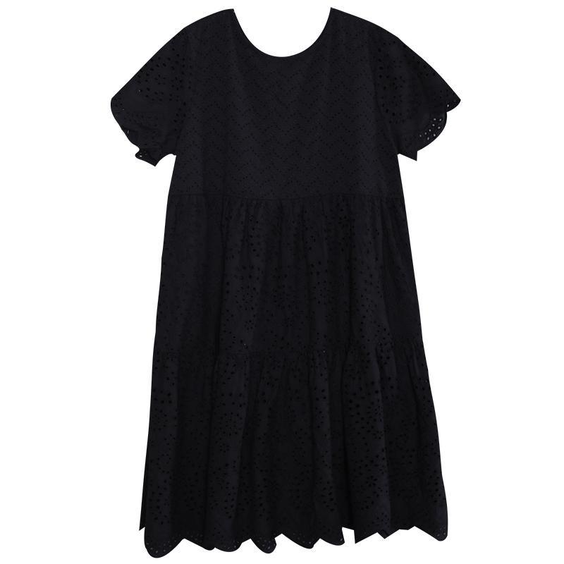 Women high waist cotton dresses Fashion Ideas black hollow out long Dress summer - Omychic
