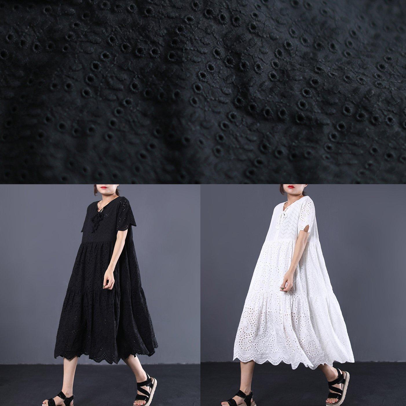 Women high waist cotton dresses Fashion Ideas black hollow out long Dress summer - Omychic