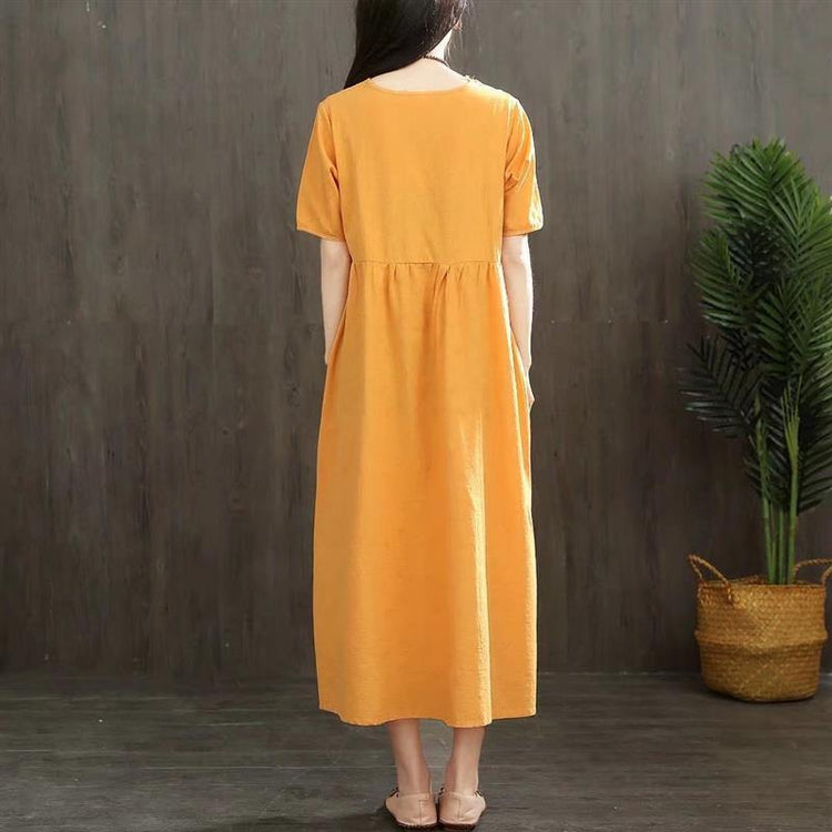 Women high waist linen quilting clothes Wardrobes yellow Dress summer - Omychic