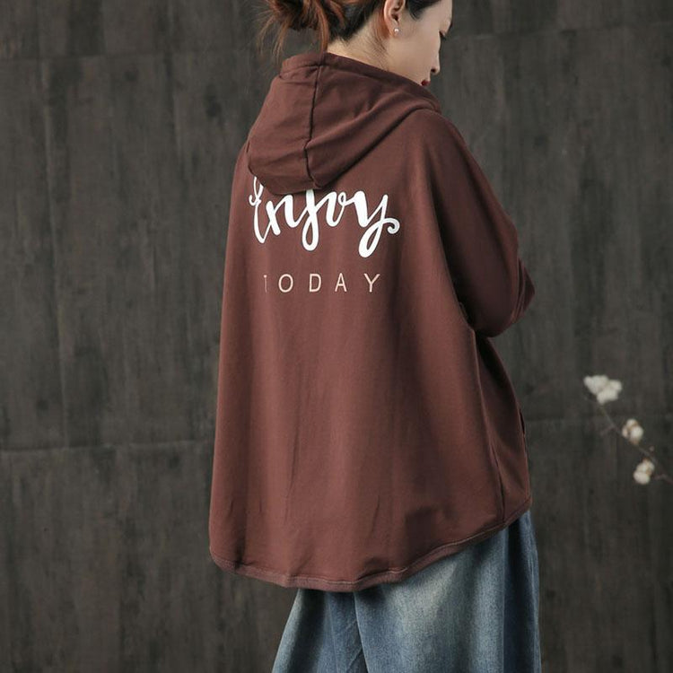 Women hooded cotton blouses for women Sewing brown coat fall - Omychic