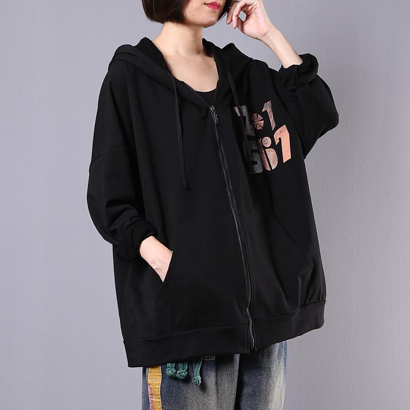 Women hooded cotton clothes For Women Fabrics black alphabet outwear fall - Omychic