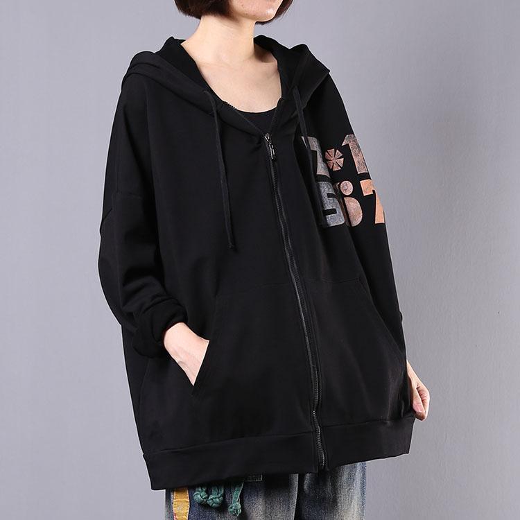 Women hooded cotton clothes For Women Fabrics black alphabet outwear fall - Omychic