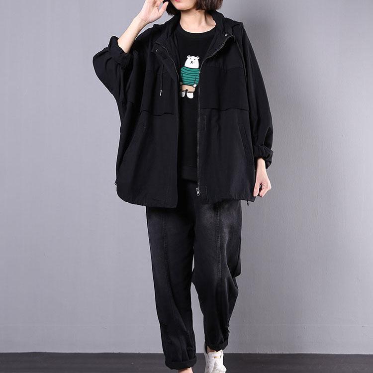 Women hooded cotton clothes Neckline black prints shirt fall - Omychic