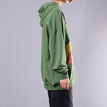 Women hooded cotton top silhouette Inspiration green Cartoon print shirts fall - Omychic