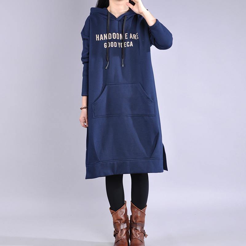 Women hooded patchwork Cotton clothes For Women Photography blue Dress - Omychic