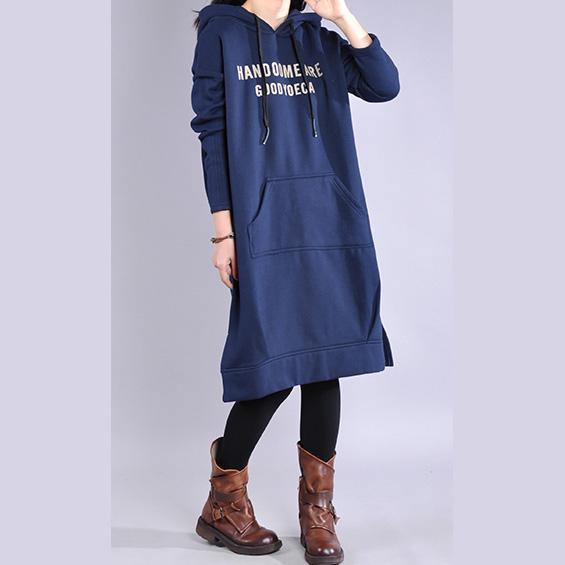 Women hooded patchwork Cotton clothes For Women Photography blue Dress - Omychic