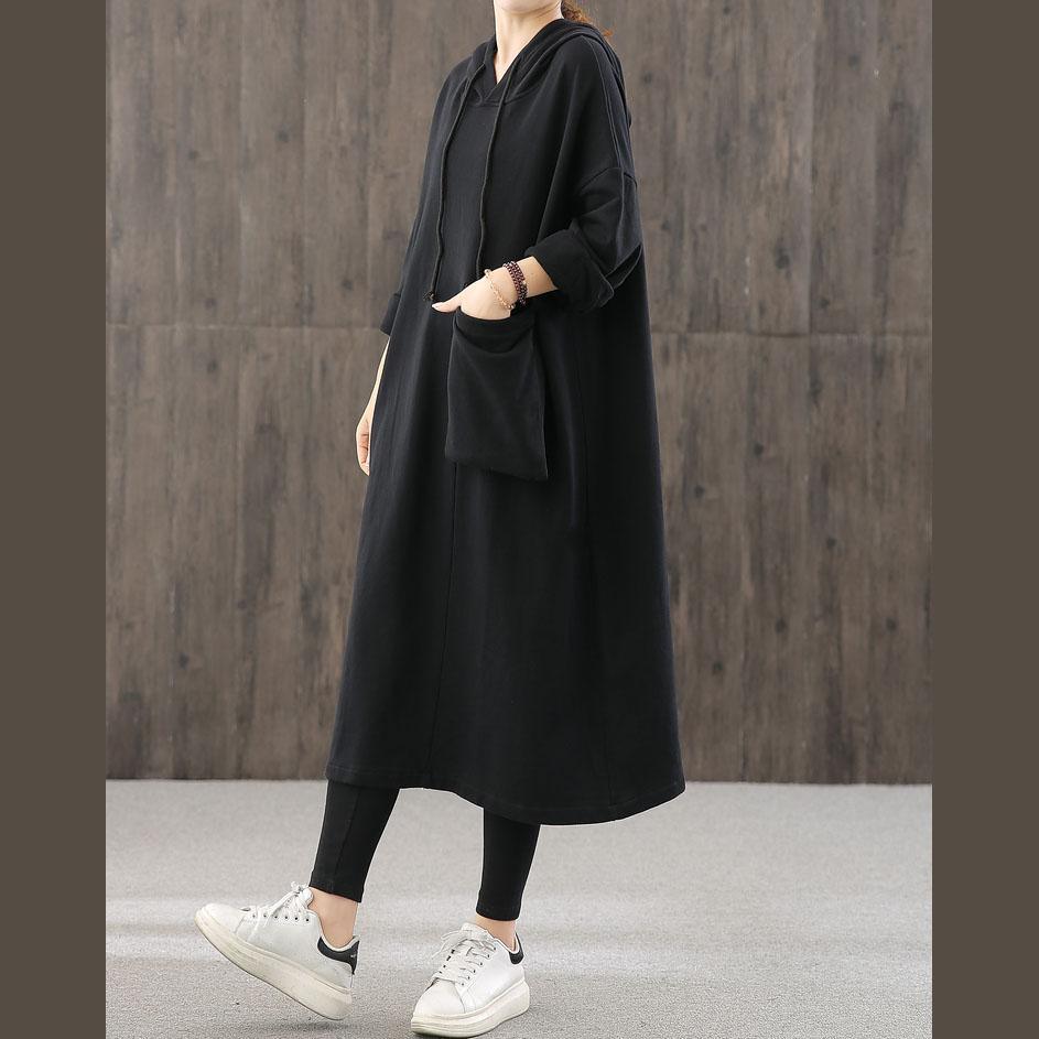 Women hooded pockets fall quilting dresses Wardrobes black loose Dresses - Omychic