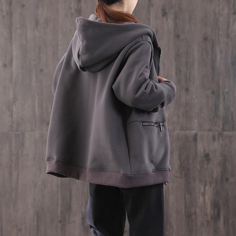 Women hooded zippered Fashion casual coats women gray tunic women coats - Omychic