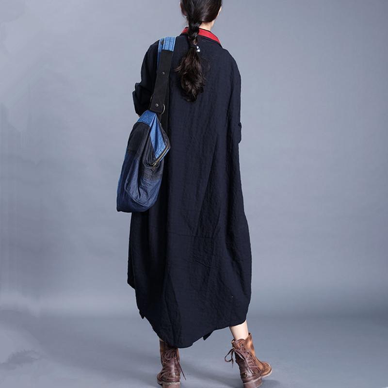 Women lapel asymmetric Plus Size crane coats black Plus Size Clothing cardigan - Omychic