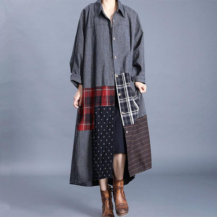 Women lapel patchwork Fashion casual coats women gray loose outwears - Omychic