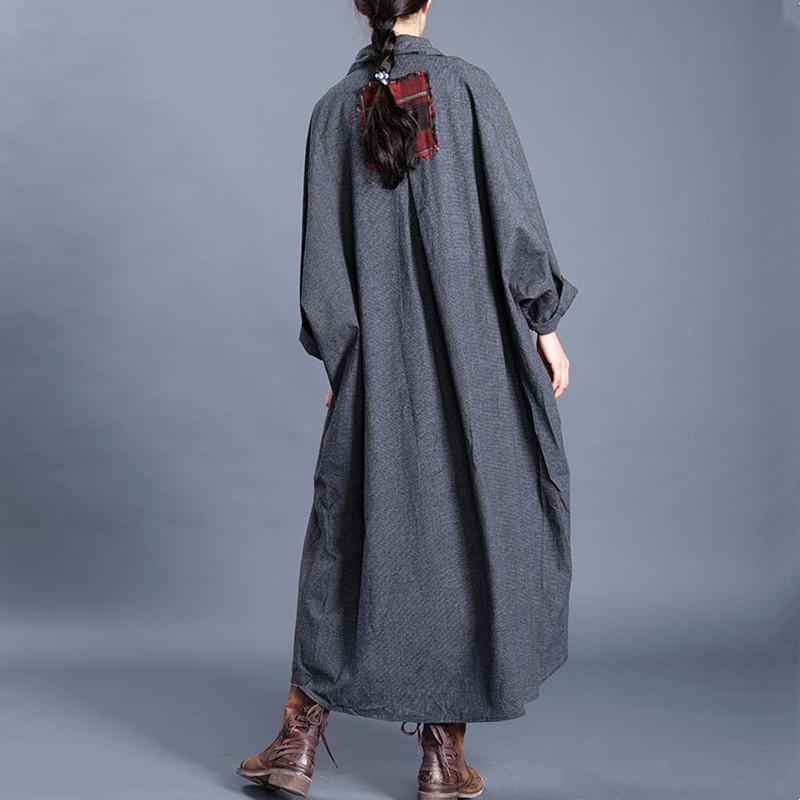 Women lapel patchwork Fashion casual coats women gray loose outwears - Omychic