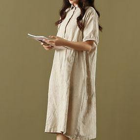 Women lapel pockets linen clothes For Women Shirts nude dotted Dresses summer - Omychic