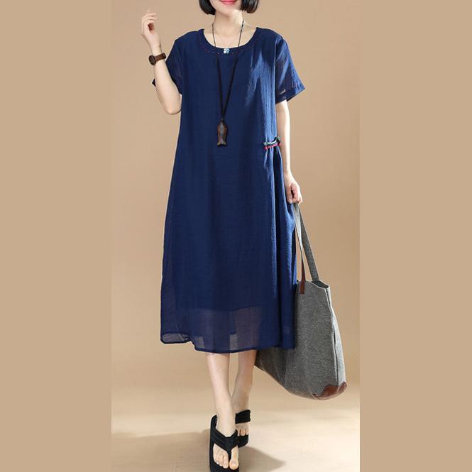 Women layered linen clothes Fabrics blue Dresses summer - Omychic