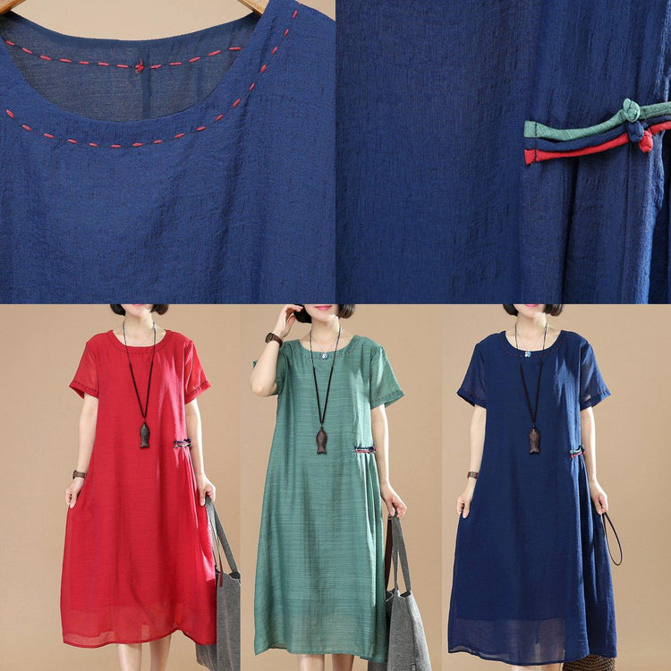 Women layered linen clothes Fabrics blue Dresses summer - Omychic