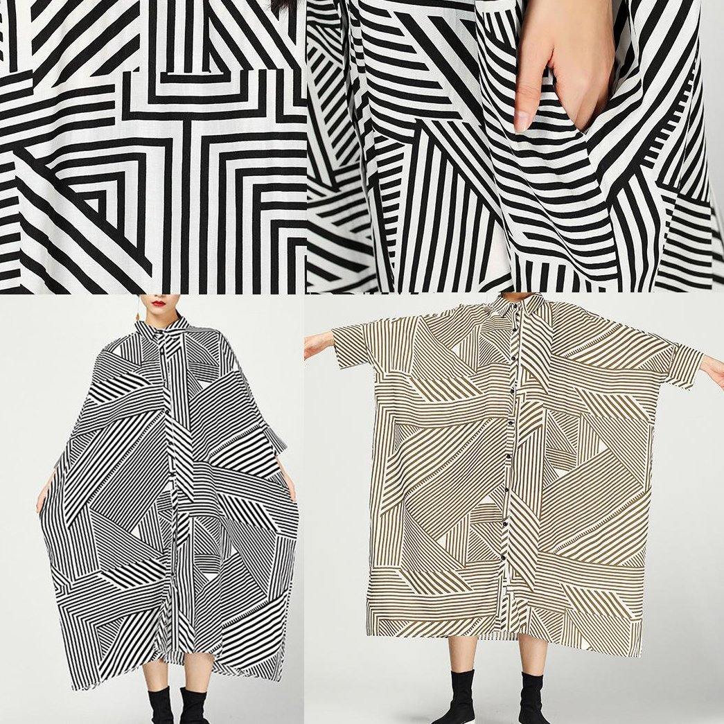 Women linen clothes Fitted Print Three Quarter Sleeve Retro Irregular Hem Dress - Omychic