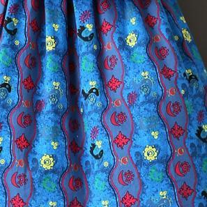 Women linen cotton quilting clothes Women o neck Outfits blue prints Kaftan Dresses - Omychic