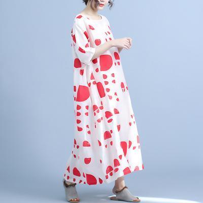 Women linen dress Metropolitan Museum Dot Print Half Sleeve Casual Maxi Dress - Omychic