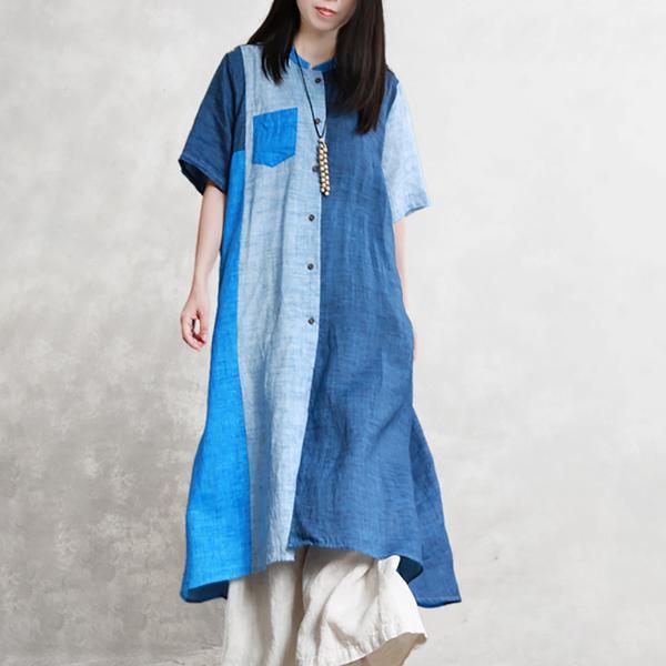 Women linen outfit Boho Summer Half Sleeve Color Matching Outerwear - Omychic