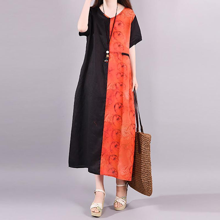 Women linen outfit Metropolitan Museum Printed And Spliced Elegant Loose Dress - Omychic