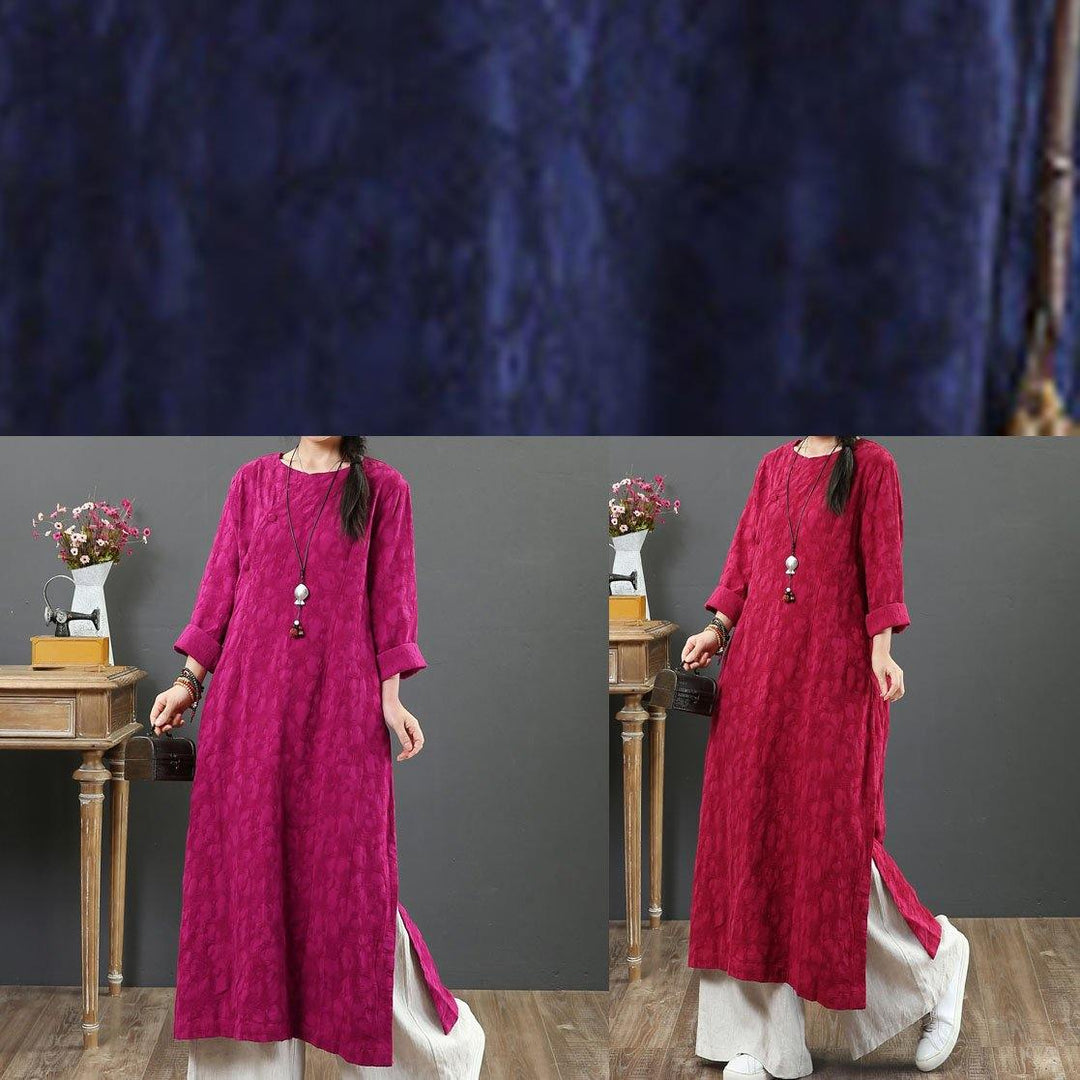 Women o neck Jacquard linen cotton quilting clothes Fabrics navy Dresses summer - Omychic