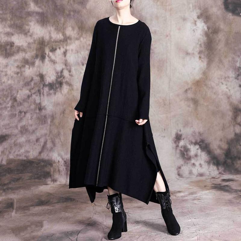 Women o neck asymmetric Sweater fall Wardrobes Largo black oversized knitted tops - Omychic