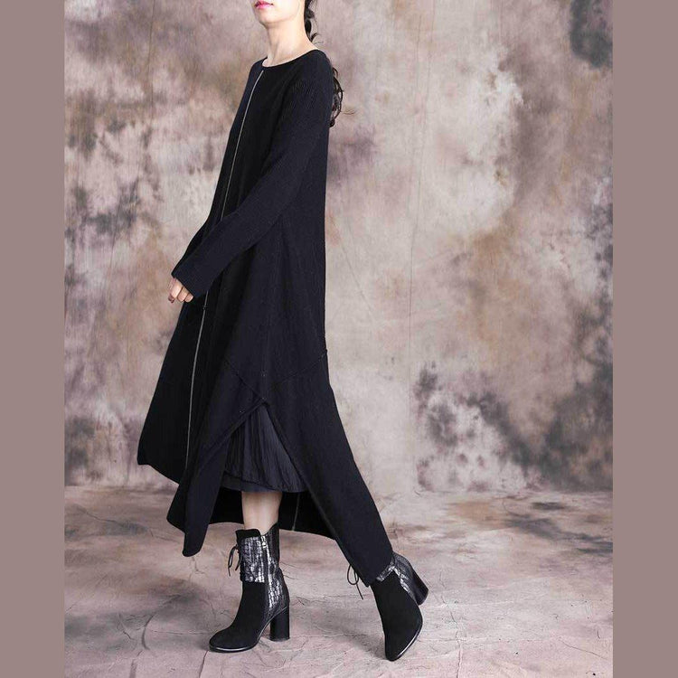 Women o neck asymmetric Sweater fall Wardrobes Largo black oversized knitted tops - Omychic