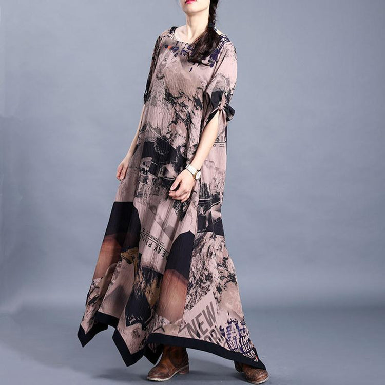 Women o neck asymmetric clothes pattern chocolate print Kaftan Dresses - Omychic
