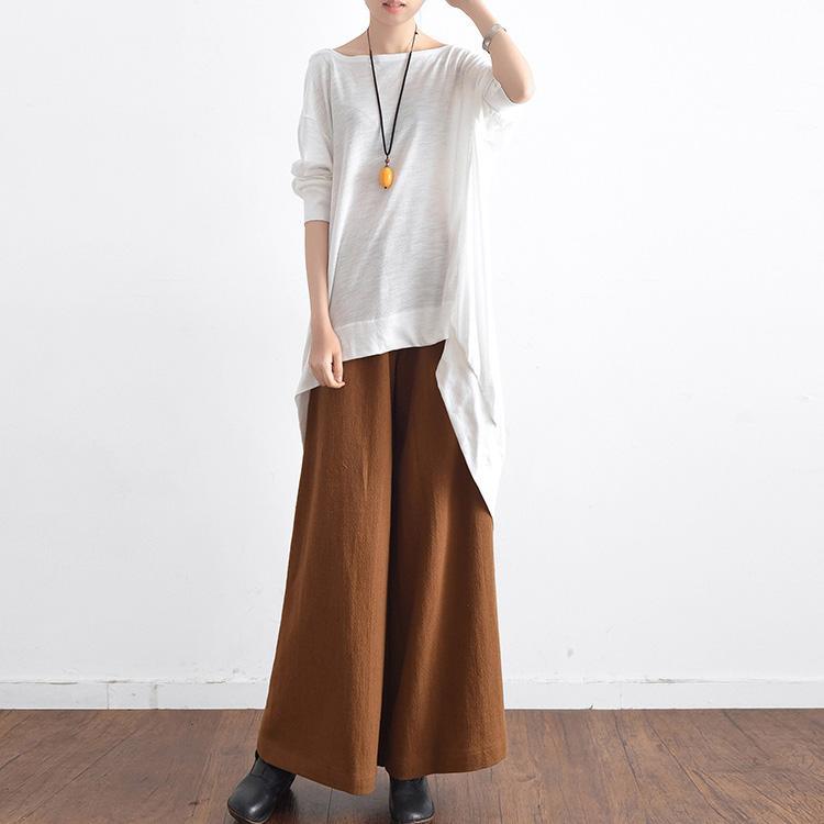 Women o neck asymmetric linen crane tops top quality Cotton white Plus Size Clothing - Omychic