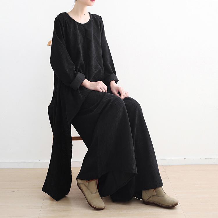 Women o neck black tunic top cotton Blouse stylish Photography and wide leg pants - Omychic