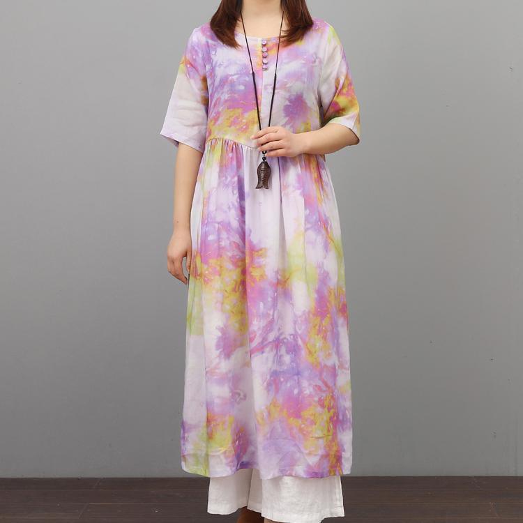 Women o neck cotton clothes Women Work Outfits purple prints Maxi Dresses summer - Omychic