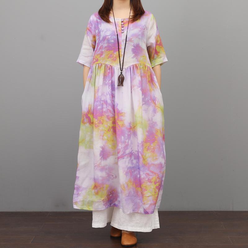 Women o neck cotton clothes Women Work Outfits purple prints Maxi Dresses summer - Omychic