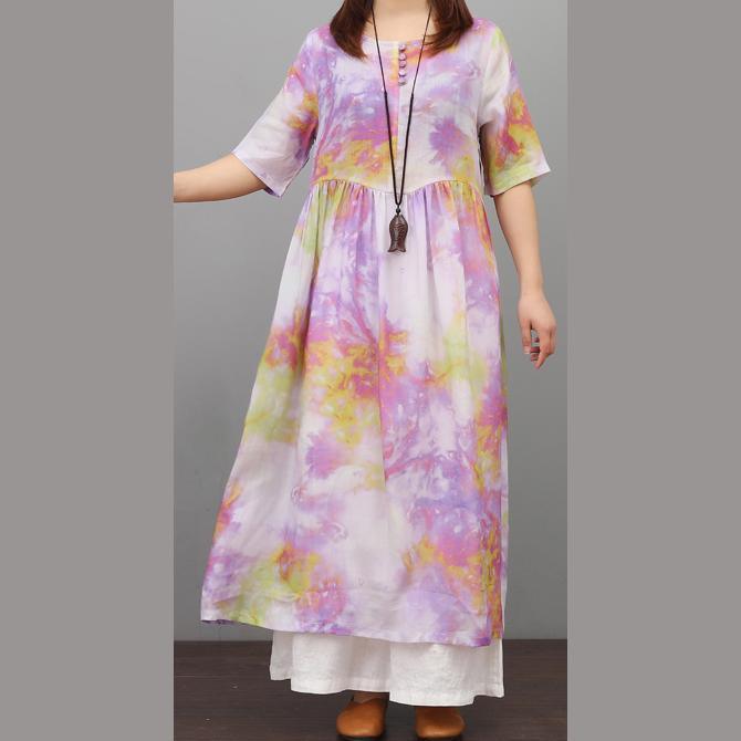 Women o neck cotton clothes Women Work Outfits purple prints Maxi Dresses summer - Omychic