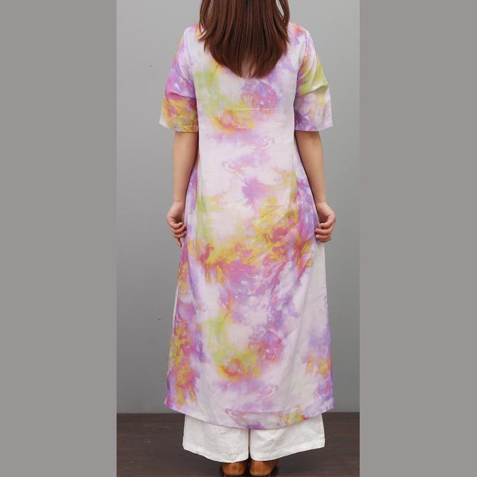 Women o neck cotton clothes Women Work Outfits purple prints Maxi Dresses summer - Omychic