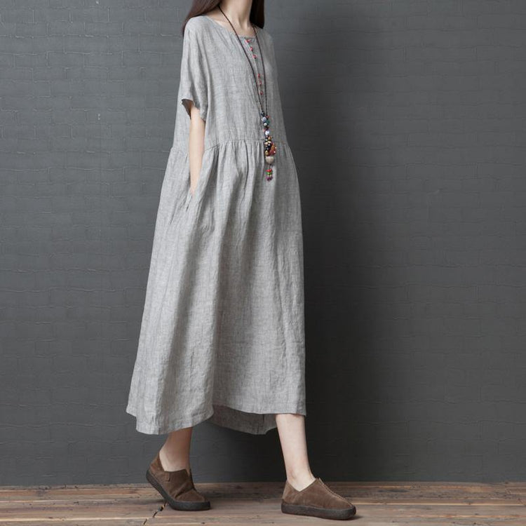 Women o neck cotton dresses design light gray long Dress summer - Omychic