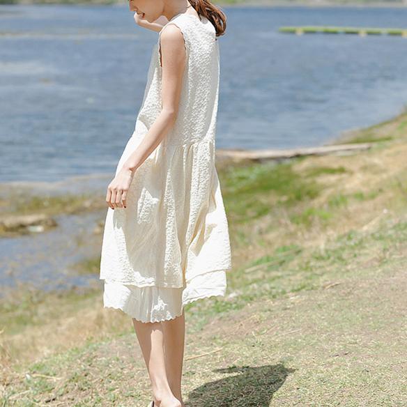 Women o neck embroidery linen clothes For Women Plus Size nude loose Dress summer - Omychic