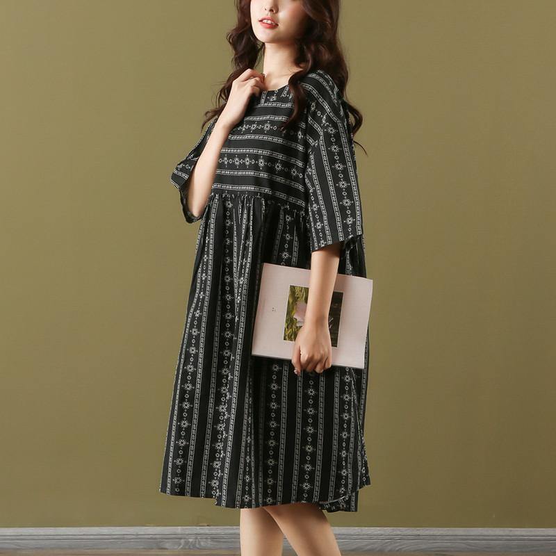 Women o neck half sleeve cotton clothes For Women Fashion Ideas black print Dresses summer - Omychic