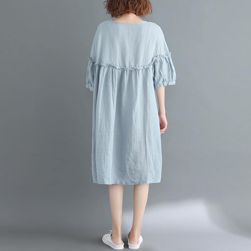 Women o neck lantern sleeve Cotton dresses stylish Photography light blue baggy Dresses - Omychic